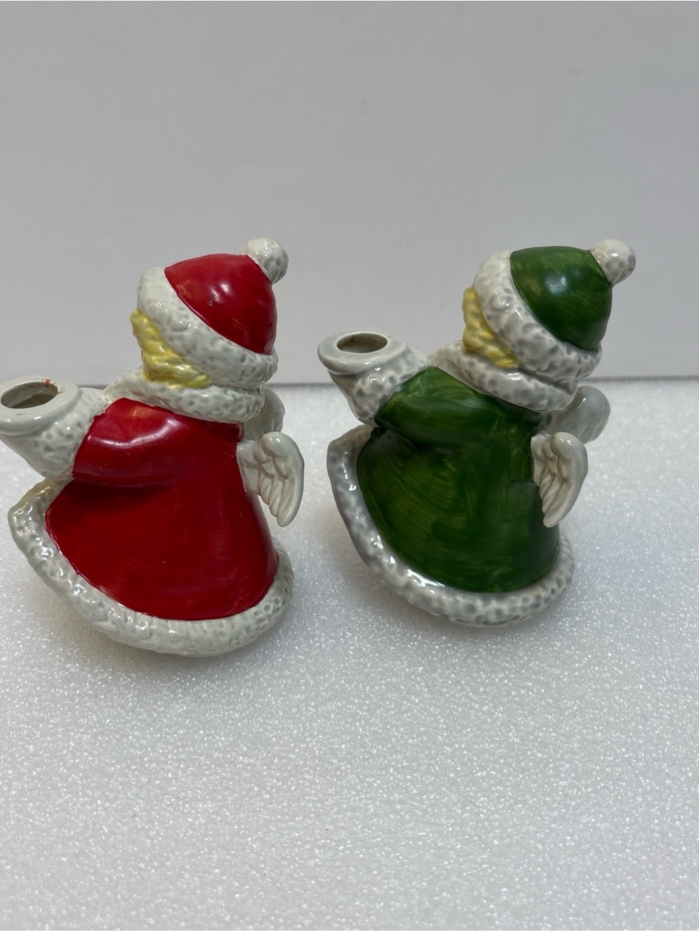 Goebel Pair of Ceramic Angel Candle Holders in Red and Green - Picture 3 of 9